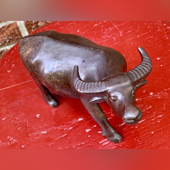 Vintage Artisan Hand Carved Thai Hardwood Antique Bull Ox Steer Figurine - Picture 8 of 16